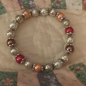 Multi Color Pearls & Silver Beaded Bracelet